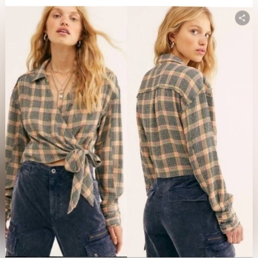 We the free Plaid Wrap Blouse